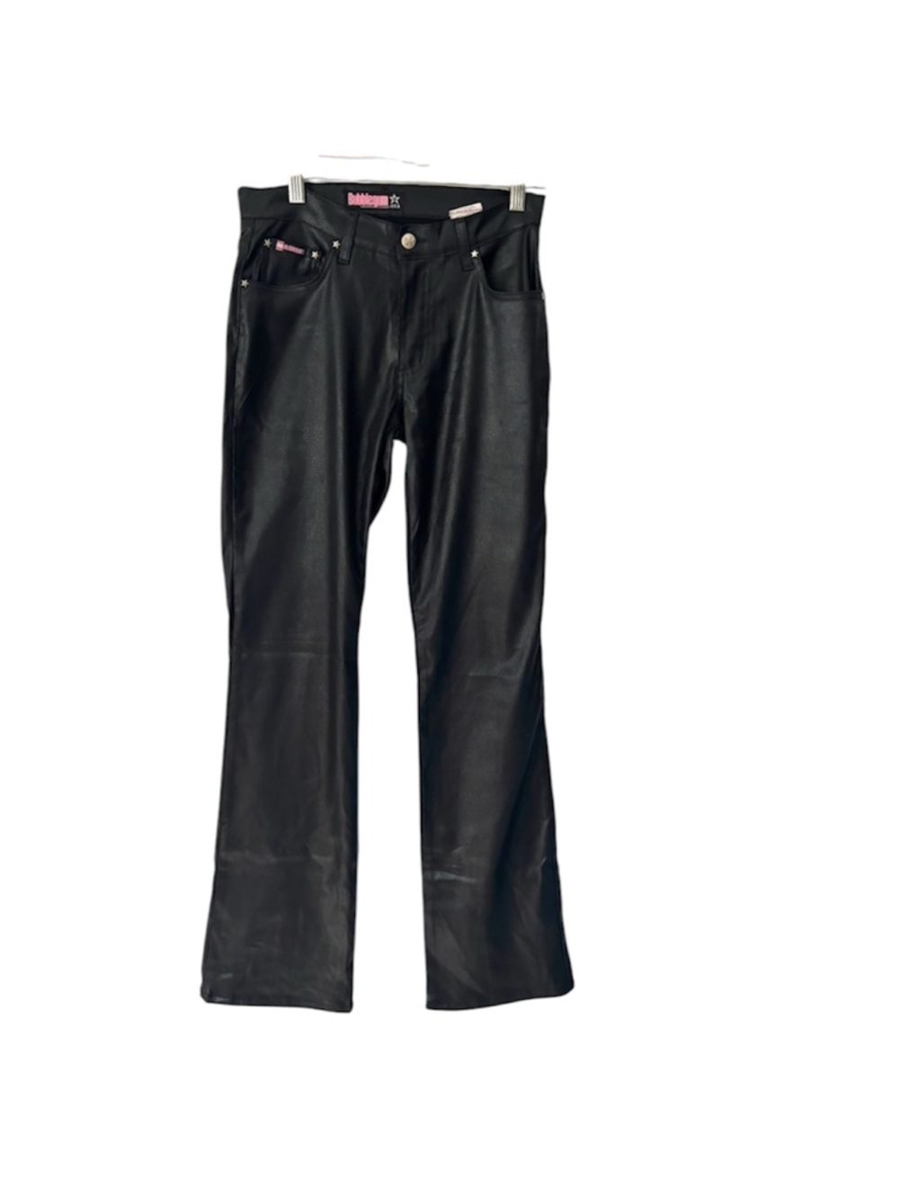 VTG Bubblegum Black Vegan Leather Flare Jeans SZ S 29 inches